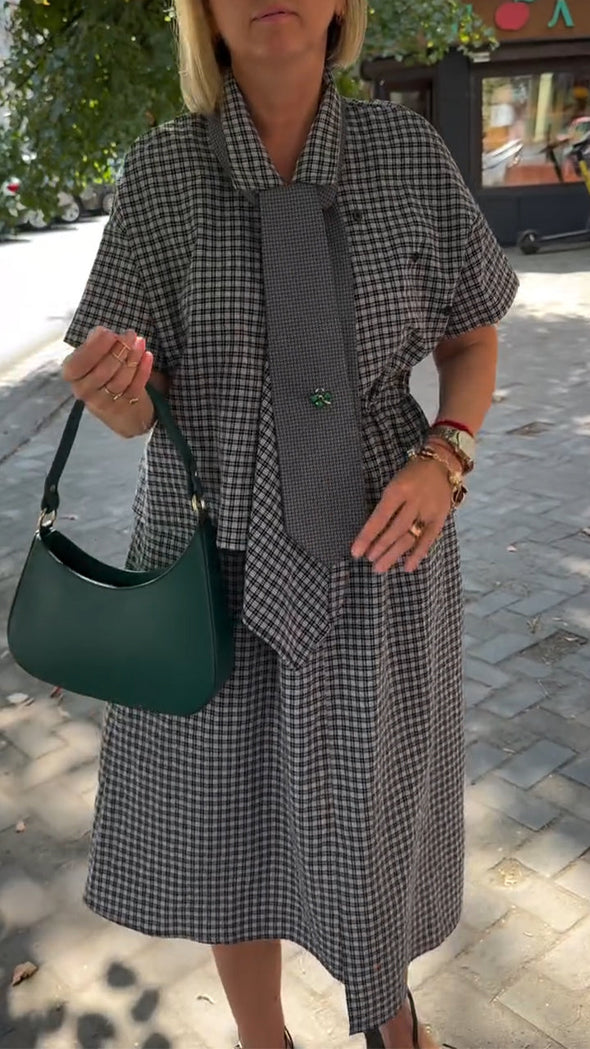 Women's Fake Two-piece Lapel Plaid Dress