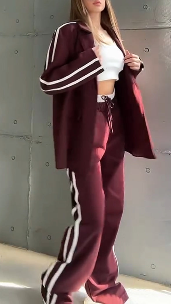 Women Lapel Vertical Jacket + Pants Casual Set