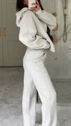 Womens Round Neck Hooded Half Zipper Top + Pants Casual Suit
