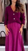 Women V-neck Knitted Top + Skirt Casual Set