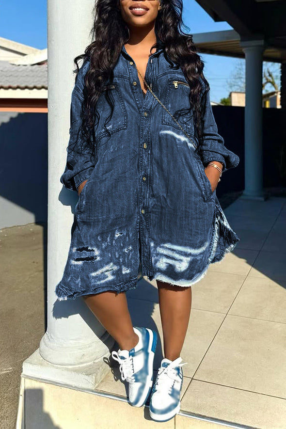 Women Lapel Breast Wash Wash Loose Casual Jumpsuit