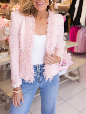 Women Tassel Nail Bead Casual Small Fragrance Coat