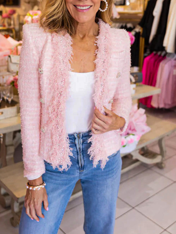 Women Tassel Nail Bead Casual Small Fragrance Coat