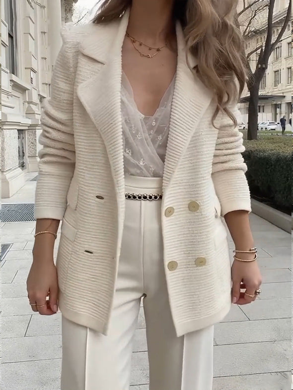 Women Lapel Double-breasted Temperament Casual Coat