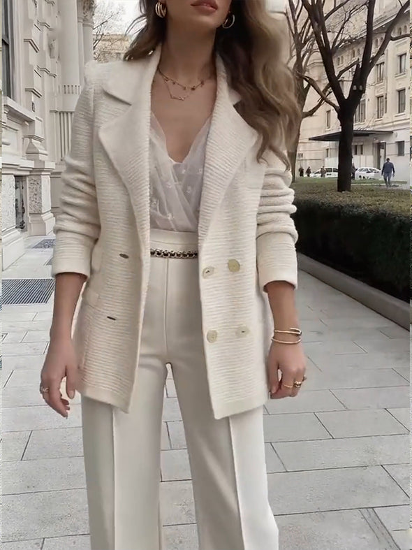 Women Lapel Double-breasted Temperament Casual Coat