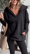 Womens Lapel Splicing Solid Color Casual Sweatshirt