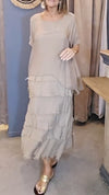 Women Round Neck Top + Multi-layer Skirt Casual Suit