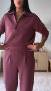 Women Lapel Solid Color Casual Set