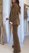 Women Lapel Jacket + Pants Solid Color Temperament Commuter Set