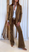 Women Lapel Jacket + Pants Solid Color Temperament Commuter Set