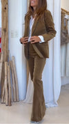 Women Lapel Jacket + Pants Solid Color Temperament Commuter Set