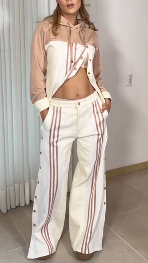 Womens Round Neck Hooded Top + Pants Casual Suit