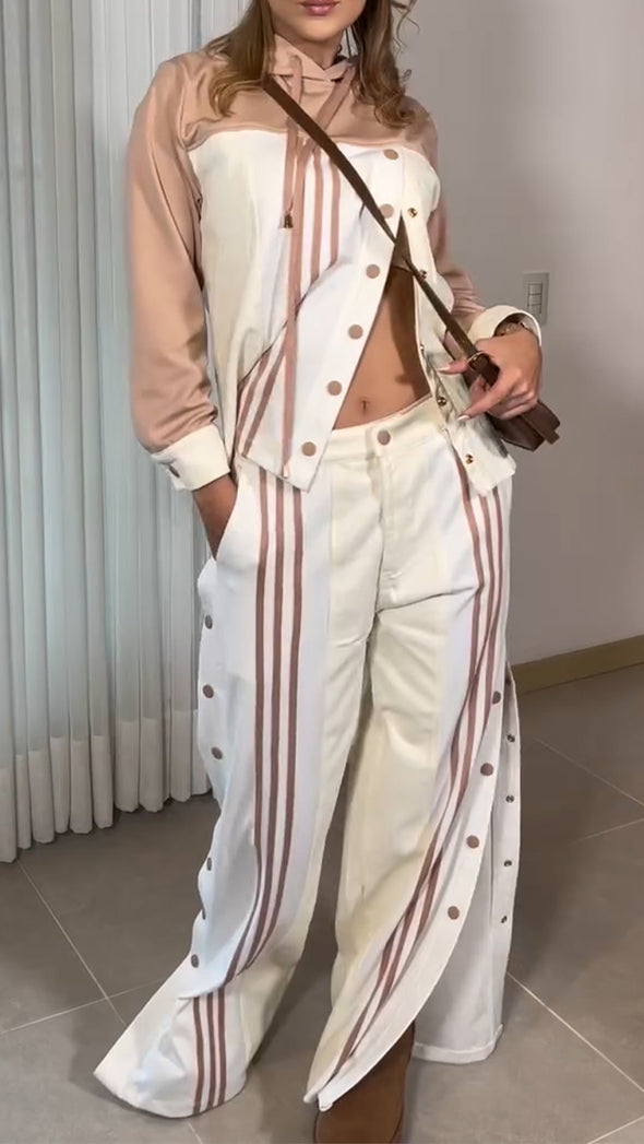 Womens Round Neck Hooded Top + Pants Casual Suit