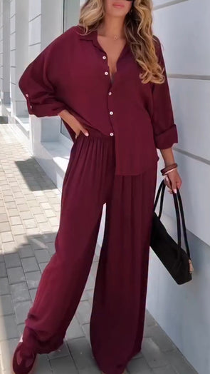 Ladies Collar Shirt+ Pants Casual Set