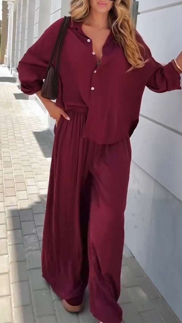 Ladies Collar Shirt+ Pants Casual Set