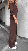 Ladies Round Neck Zipper Jacket+ Pants Casual Set