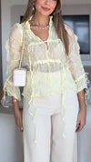Women V-neck Pleated Drawstring Casual Top