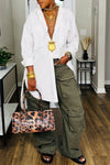 Women Lapel Long Shirt + Work Pants Casual Suit