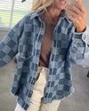 Women Lapel Checked Casual Jacket