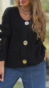 Women Round Neck Knitted Hollow Casual Sweater Cardigan