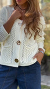 Women Round Neck Knitted Hollow Casual Sweater Cardigan