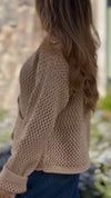 Women Round Neck Knitted Hollow Casual Sweater Cardigan