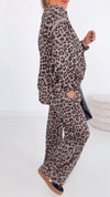 Women Round Neck Leopard Print Loose Casual Set