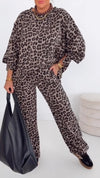 Women Round Neck Leopard Print Loose Casual Set