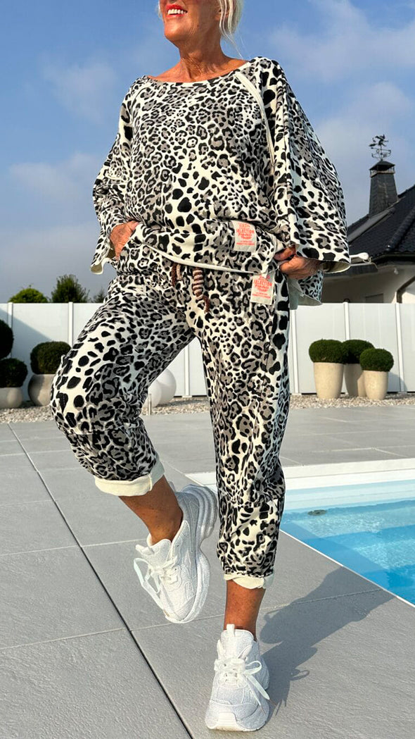 Womens Round Neck Printed Loose Casual Suit