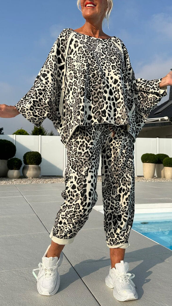 Womens Round Neck Printed Loose Casual Suit