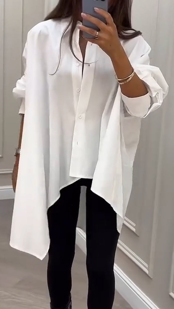 Women Lapel Irregular Casual Shirt