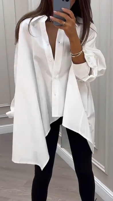 Women Lapel Irregular Casual Shirt