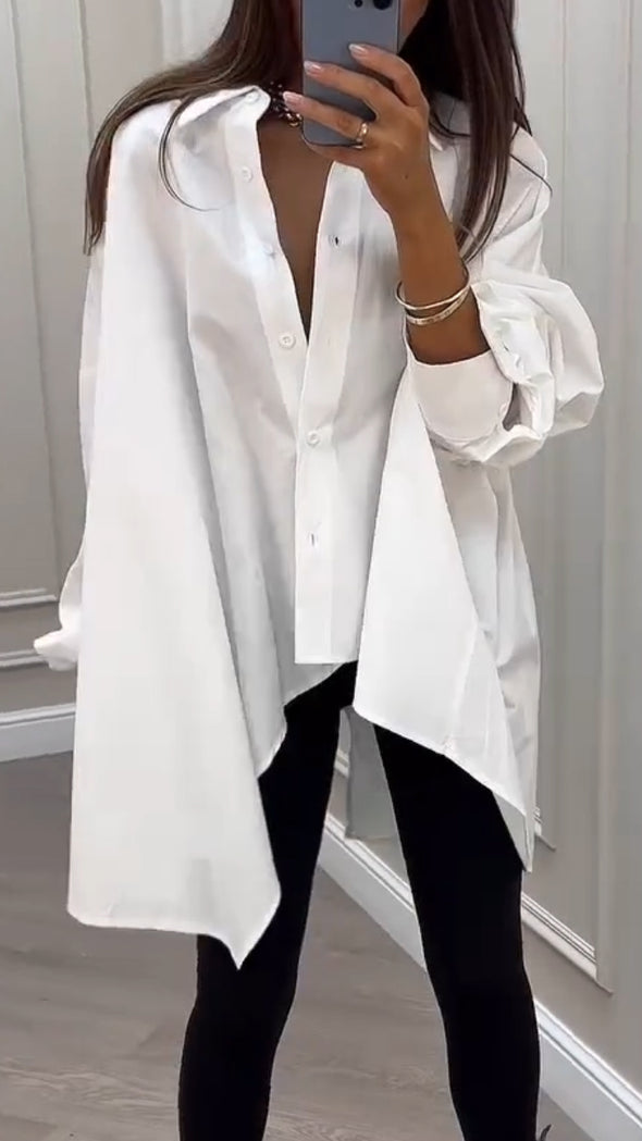 Women Lapel Irregular Casual Shirt