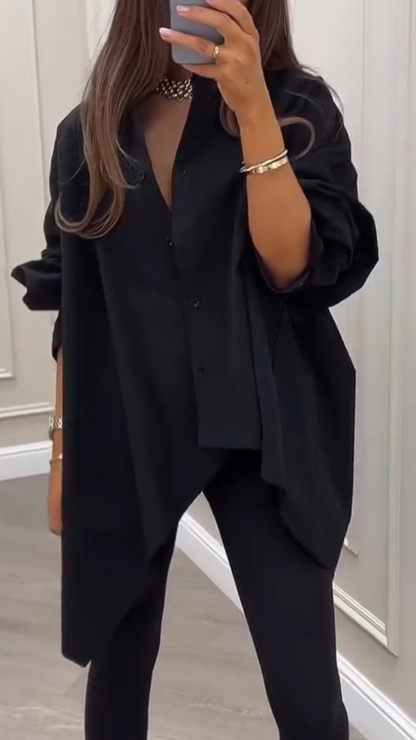 Women Lapel Irregular Casual Shirt