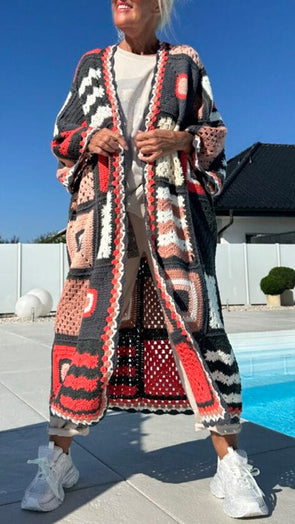 Womens Knitted Printed Casual Cardigan