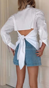 Womens Lapel Behind Hollow Strap Casual Shirt
