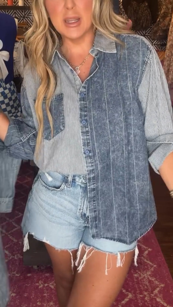 Women Lapel Spliced Casual Shirt