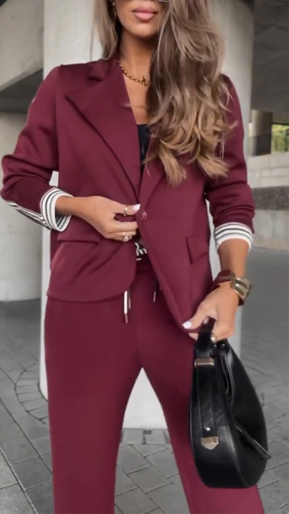 Women Lapel Vertical Style Commuter Set