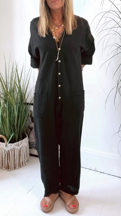 Women V-neck Breasted Casual Jumpsuits