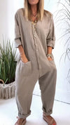 Women V-neck Breasted Casual Jumpsuits