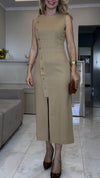 Women Round Neck and Breasted Slit Elegant Casual Dress