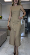 Women Round Neck and Breasted Slit Elegant Casual Dress