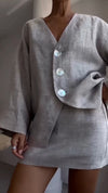 Women V-neck Top + Skirt Casual Set