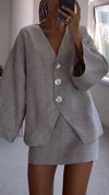 Women V-neck Top + Skirt Casual Set