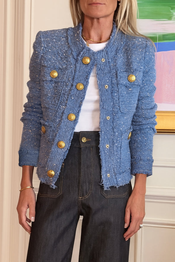 Women Round Neck Breasted Small Fragrant Style Casual Jacket