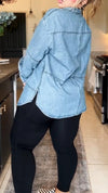 Women Lapel Spliced Denim Casual Top