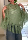 Womens Round Neck Hollow Tassel Casual Hooded Hood