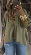 Womens Round Neck Half Zipper Casual Top