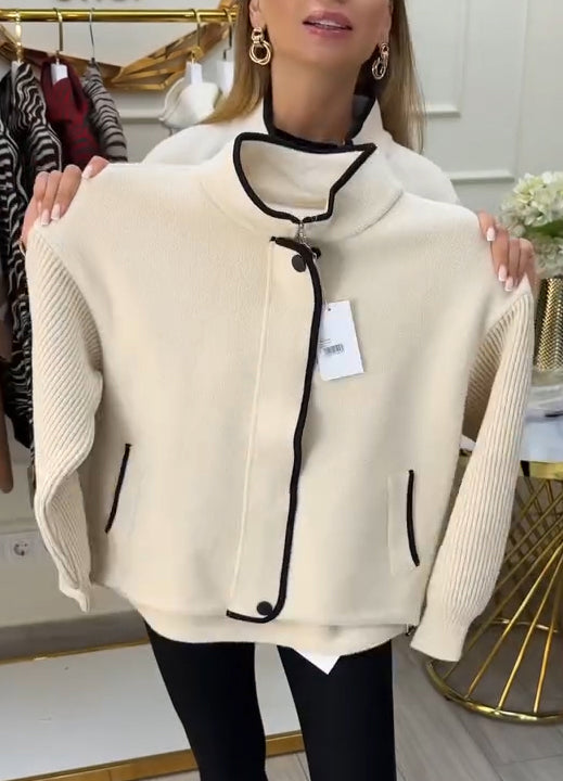 Womens Round Neck Spliced knitted Casual Jacket