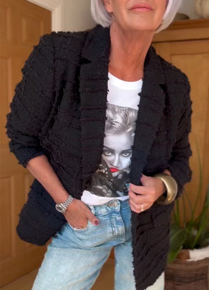 Women Lapel Striped Casual Jacket